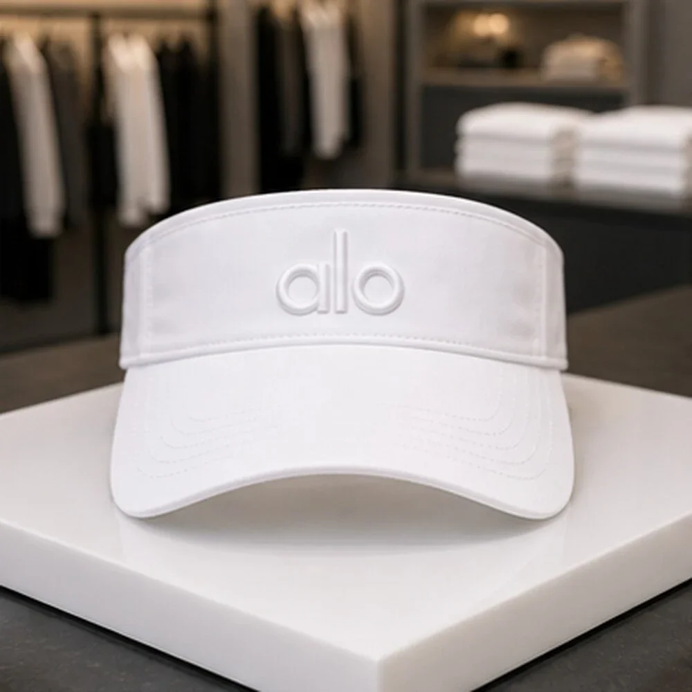ALO Yoga White Gym Open Top Visor Hat Logo